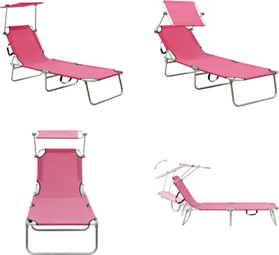 Produktbild von vidaXL Klappbare Sonnenliege mit Dach Stahl Magento Rosa - Sonnenliege - Sonnenliegen - Gartenliege - Gartenliegen