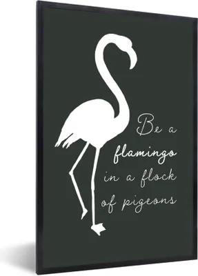 Produktbild von MuchoWow® MuchoWow® Gerahmtes Poster Zitat - Flamingo - Schwarz - Weiß 40x60 cm - Poster mit zchwarzem Bilderrahmen - Papierdruck - Wandbilder