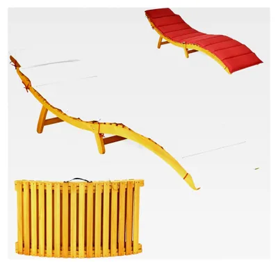 Produktbild von Klappbare Sonnenliege mit Auflage, Gartenliege aus Holz mit verstellbarer Kopfstütze, ergonomischer Liegestuhl, Terrassenliege bis 180 kg belastbar, Holzliege für Garten, Terrasse, Hinterhof