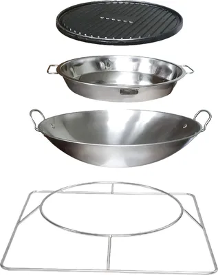 Produktbild von Meateor Zubehör-Set für Ambiente Feuertisch Cube, Grill-Zubehör bestehend aus Gourmetpfanne/Paella Pfanne, Plancha Platte/Grillplatte, Wok und Aufsatzring, robust & pflegeleicht