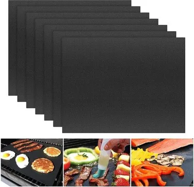 Produktbild von Famanu Grillmatten 33 x 40 cm - hitzebeständig, antihaftbeschichtet, wiederverwendbar, 7 Stück