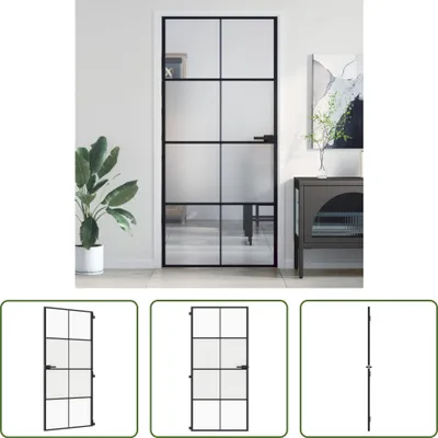 Zdjęcie produktu dla The Living Store drzwi wewnętrzne slim czarne 93x201,5 cm szkło hartowane i aluminium