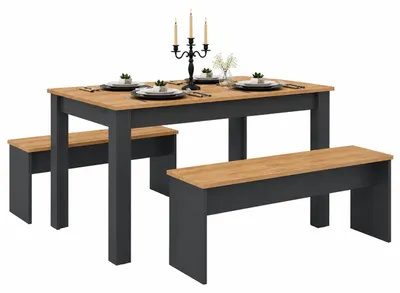Zdjęcie produktu dla Essgruppe | Zestaw stołów kuchennych |Grupa stołów | Wymiary Tabela ok. H. 75 x W. 110 x D. 70 cm | Z dwoma ławkami | Zestaw stołów do jadalni - Esal XL