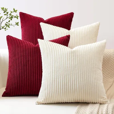 Immagine prodotto di Set di 4 federe per cuscini, 40x40 cm, color crema, beige e bordeaux