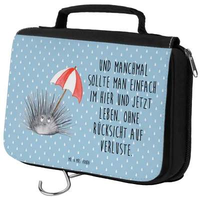Produktbild von Mr. & Mrs. Panda kulturtäschchen Seeigel - Blau Pastell - Geschenk, Kulturtasche, Selbstakzeptanz, Kosmetiktasche, Make-Up Tasche, kosmetiktäschchen, beauty case, Meer
