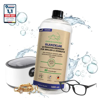 Produktbild von GRASHÜPFER® Ultraschallreiniger Konzentrat | 1L Konzentrat für bis zu 100 Liter I Reinigt Brillen, Schmuck, Zahnersatz und Kleinteile