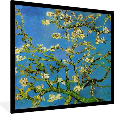 Produktbild von MuchoWow® Gerahmtes Poster Mandelblüte - Gemälde von Vincent van Gogh 40x40 cm - Poster mit Schwarzem Bilderrahmen Wandposter Rahmen Foto Bilder - Mit Rahmen - Wanddekoration Schlafzimmer