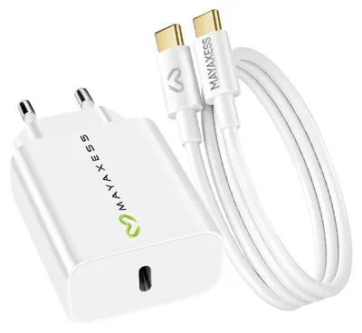 Immagine prodotto di Mayaxess, alimentatore da 20 W per Galaxy A53 + cavo USB-C da 1 m, bianco