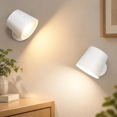 Immagine prodotto di ZMH LED Wall Light White 2pcs Indoor Wall Lamp Ricaricabile 360° Rotatable Touch Control 3 Livelli di Luminosità Cordless Per Bambini Soggiorno Camera da Letto Corridoio, Immagine generata dall'IA