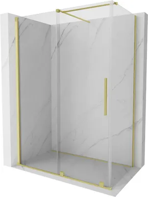 Produktbild von Mexen Velar ausziehbare Duschabtrennung 140 x 75 cm, transparent, Gold gebürstet - 871-140-075-01-55