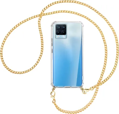 Produktbild von Handykette Backcover-Schutzhülle mit Band (Metall goldfarben) für Realme 8, Realme 8 Pro (6.4) - goldfarbene Kette