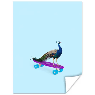Produktbild von MuchoWow® Poster Pfau - Blau - Skateboard - Tiere - Lustig 120x160 cm - Wandbilder
