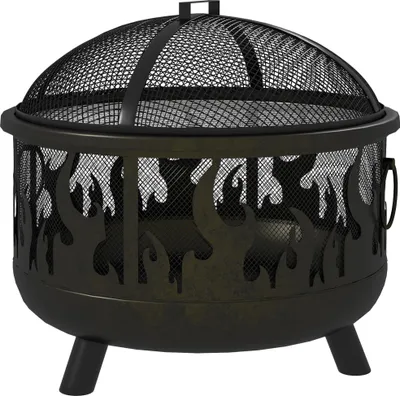 Produktbild von Feuerschale Schwarz mit Funkenschutz und Schürhaken, Ø61,5 cm x 52 cm