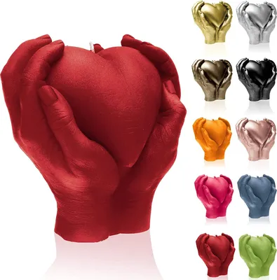 Produktbild von Candellana Kerze Herz Hand | Höhe: 16 cm | Brennzeit 35h | Kerzengröße gleicht 1:1 einer realen Hand | Handgemacht in der EU | Rot