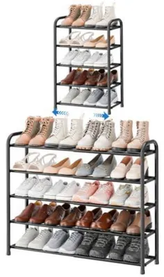 Immagine prodotto di Scaffale per scarpe in metallo, 5 ripiani, nero, espandibile da 45 a 83 cm