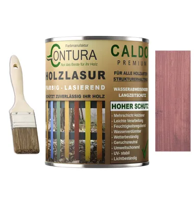 Produktbild von Contura Holzlasur Langzeitschutz Lasur + Pinsel Holz Außen Dauerschutzlasur Holzfarbe - 750ml. + Pinsel / Pflaume - 10.31