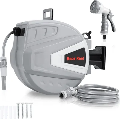 Produktbild von Druckluftschlauchtrommel Schlauchaufroller 30m automatik Aufroller 8 bar 1/4" Anschluss mit Multifunktionale Wasserspritzpistole Druckluftschlauch Wandschlauchhalter Schlauchaufroller