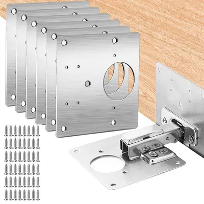 Produktbild von Schrank Scharnier Reparaturplatte Edelstahl Scharnier Reparaturset 12 Stück Aufschraub Scharnier Reparaturplatte mit Loch Küchenscharnier Reparaturplatten