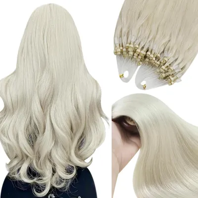 Obrázek produktu pro Microringové prodlužovací vlasy, přírodní vlasy, platinově blond, rovné, 40 cm, 50 g