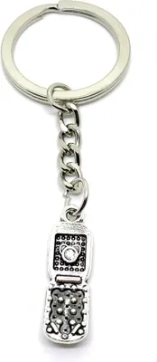 Produktbild von Onwomania Schlüsselanhänger Altes Handy Klapp Telefon silber Metall Anhänger Charm