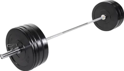 Produktbild von GORILLA SPORTS® Langhantelset Olympia - 50mm, 140 kg Hantelscheiben gummiert, Langhantelstange 220cm, bis 450 kg Belastbar, mit 2 Federverschlüssen - Hantelset, Bumper Plates, Gewichten