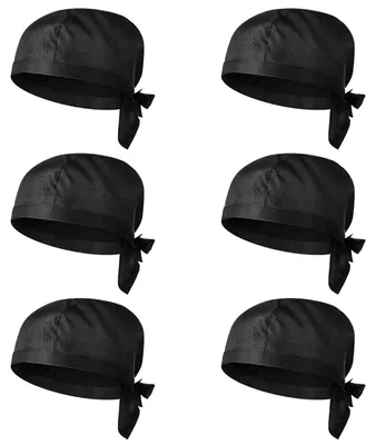 Kochmützen 6er-Set, schwarz, verstellbar, atmungsaktiv, Unisex