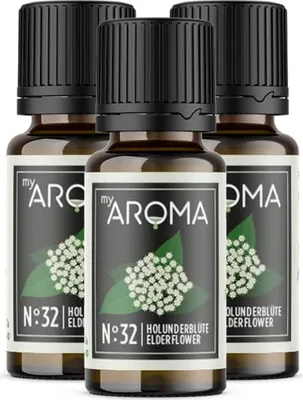 Produktbild von myAROMA Flavour Drops – Holunderblüte 3x10ml, Zuckerfrei, Kalorienfrei & Vegan, Natürliches Aroma ohne Künstliche Farbstoffe