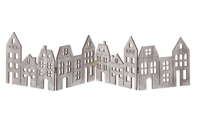 Produktbild von Häuserzeile aus Holz, Winterdeko Fensterdeko Weihnachten 60x14cm GRAU