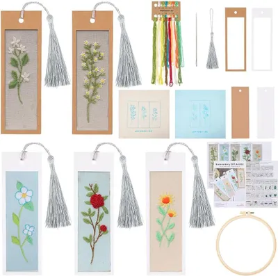 Produktbild von DIY 5 Sets Stick-Lesezeichen Set - Lesezeichen Machen Kit - Anleitungen Inbegriffen - Kreuzstich Lesezeichen Blumen Pflanze - Kreuzstich Kits für Anfänger Erwachsene Schule Büro