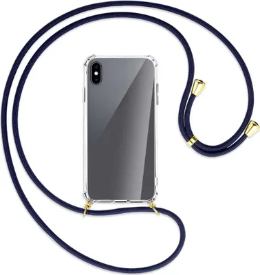 Produktbild von Handykette Backcover-Schutzhülle mit Band (Metall goldfarben) für Apple iPhone XS Max - dunkelblau