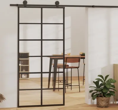 Image de Porte coulissante verre ESG et aluminium 90x205 cm noir