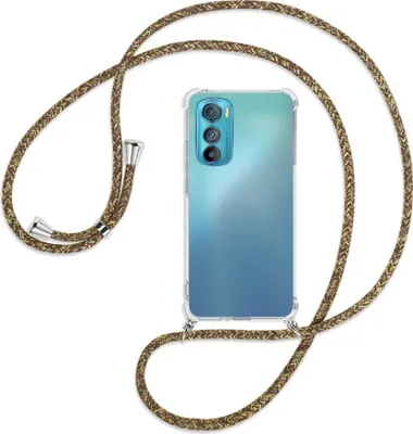 Produktbild von Handykette Backcover-Schutzhülle mit Band (Metall silberfarben) für Motorola Edge 30 5G - braun+beige