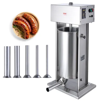 Produktbild von VEVOR Elektrischer Füller, 10L große Kapazität, 200W vertikaler Wurstfüller mit stufenloser Geschwindigkeit, 304 Edelstahl Wurstmaschine mit 4 Füllrohren, Fußpedal für den Haushalts- oder Gewerbeeinsatz, 25 L
