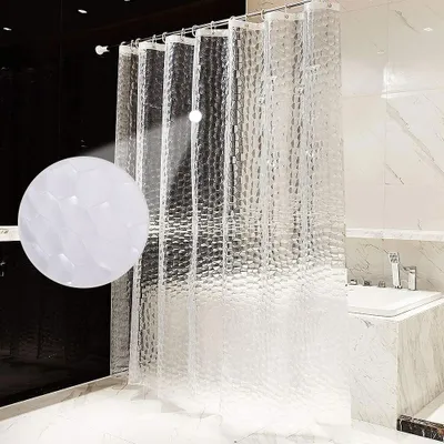 Produktbild von Duschvorhang, 180x200cm, 3D Eva Transparent Antischimmel Shower Curtains Wasserdichter Badezimmervorhang Umweltfreundlich Waschbar Duschvorhänge mit 12 Haken