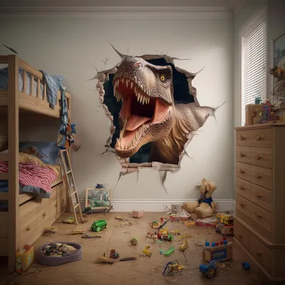 brüllender T-Rex mit 3D-Mauerdurchbruch – Decords Wandtattoo, Produktansicht 1