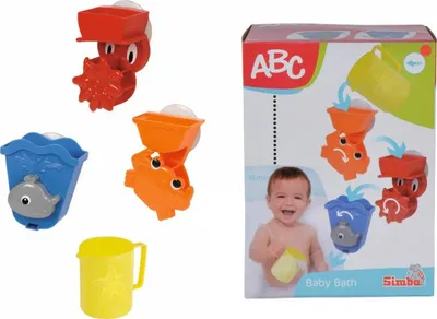 Produktbild von Simba 104019578 - ABC Badespielset, 3 verschiedene Wasserspielaktivitäten, jeweils mit Saugnapf, 1 Becher, 4 Teile, Gesamthöhe 30cm, ab 18 Monate