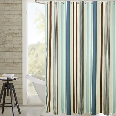 Produktbild von LIONMOOD Duschvorhang - Badewannen Vorhang inkl. Haken - Polyester Textil - 180x200cm - Streifen-Blau-2
