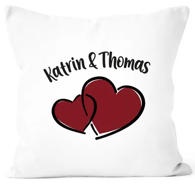 Produktbild von Kissen-Bezug Herzen personalisiert anpassbare Namen Liebe Geschenk Valentinstag Jahrestag Weihnachtsgeschenk Dekokissen SpecialMe® weiß unisize