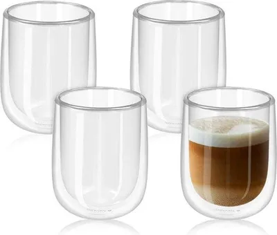 Zdjęcie produktu dla Szklanki dwuścienne 450 ml, szklanki termiczne do gorących i zimnych napojów, szkło borokrzemowe