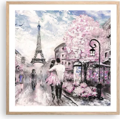 Produktbild von Gerahmtes Poster - Rahmen in heller Eiche - Paris Weg Illustration eiffle - 60x60 cm - Wand Bild - Wanddeko - Wandbilder - Wandposter - Bilderrahmen - Bilder - Kunstdruck - Wandbild - P2NAC60x60-3149