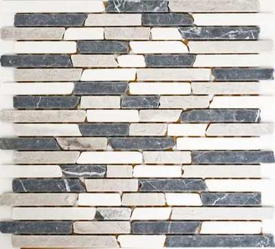 Produktbild von Mosaik Fliese Marmor Naturstein beige grau schwarz Brick Botticino Nero MOS40-0204_f