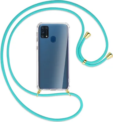 Produktbild von Handykette Backcover-Schutzhülle mit Band (Metall goldfarben) für Samsung Galaxy M31 - türkis