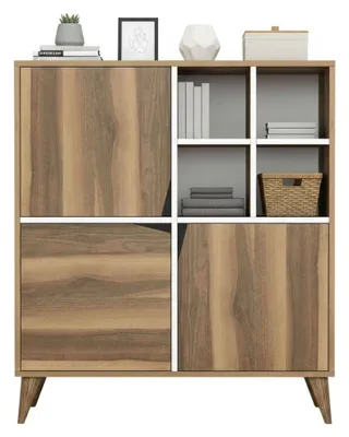 Produktbild von Kommode Wazn, Wohnzimmerbuffet, Wohnzimmer-Sideboard, Moderne Küchen-Speisekammer, 100x30h115 cm, Walnuss und Weiß