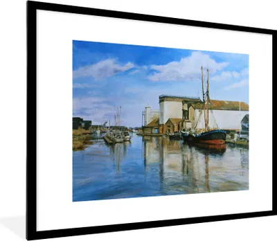 Produktbild von MuchoWow® Gerahmtes Poster Ein Ölgemälde eines Hafens 80x60 cm - Poster mit Schwarzem Bilderrahmen Wandposter Rahmen Foto Bilder - Schlafzimmer-Dekorationen - Fotoposter