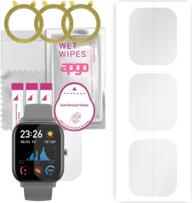 Produktbild von apgo 3 Stück Schutzfolie, klar, kompatibel mit Amazfit GTS Smartwatch, Hydrogel Displayschutzfolie mit Positionierhilfe, Displayfolie, robust und kratzfest