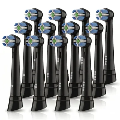Produktbild von 12 Stück Aufsteckbürsten kompatibel mit Oral B iO Elektrische Zahnbürste, Zahnbürstenaufsätze für iO 2 3 4 5 6 7 8 9 10 Series, Medium (12x Schwarz)