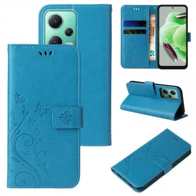 Produktbild von Kunstleder Flip-Hülle Floral für Smartphones - Farbe: Blau - Modellkompatibilität: Für Xiaomi Redmi Note 12 5G