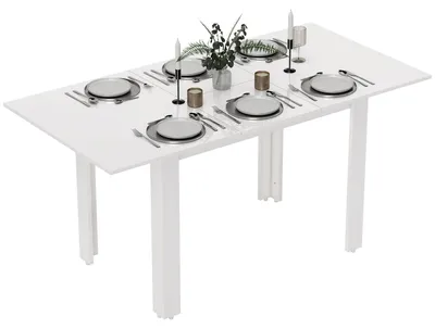 Produktbild von Ausziehbarer Esstisch, 120-160 x 70 cm, verstellbarer Kš¹chentisch fš¹r 4-6 Personen, MDF, Hochglanzwei?