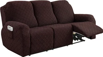 Produktbild von Relaxsofa Hussen, Bezug für Relaxsessel, 8-teiliges Stretch Sofa Überwurf Weich Jacquard Sesselbezug Sofahusse mit Tasche für 3 Sitzer,Dunkelbraun