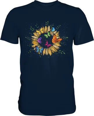 Produktbild von Sonnenblumen Schmetterlinge Shirt Garten Motiv Gärtner Geschenk – Navy / 5XL